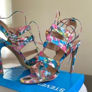 Steven Ella Pink & Blue Floral Lace Up Sandas